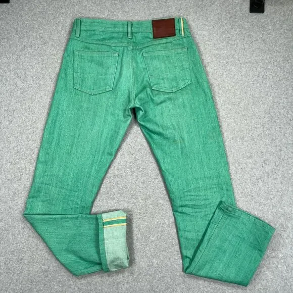 GUSTIN Selvedge Jeans Mens 31x32 Green Seafoam Stretch California Raw Japan 396 - Picture 4 of 15